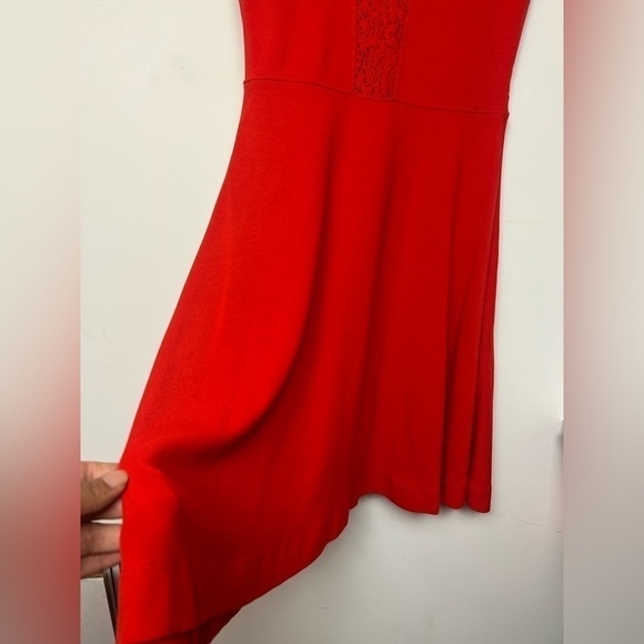 French Connection Red Short Sleeves lace font back neck Midi Dress Size 10 - Picture 3 of 8